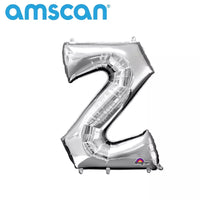 Silver 16-inch Anagram foil balloon in the shape of the letter Z, perfect for celebrations and decorative displays.