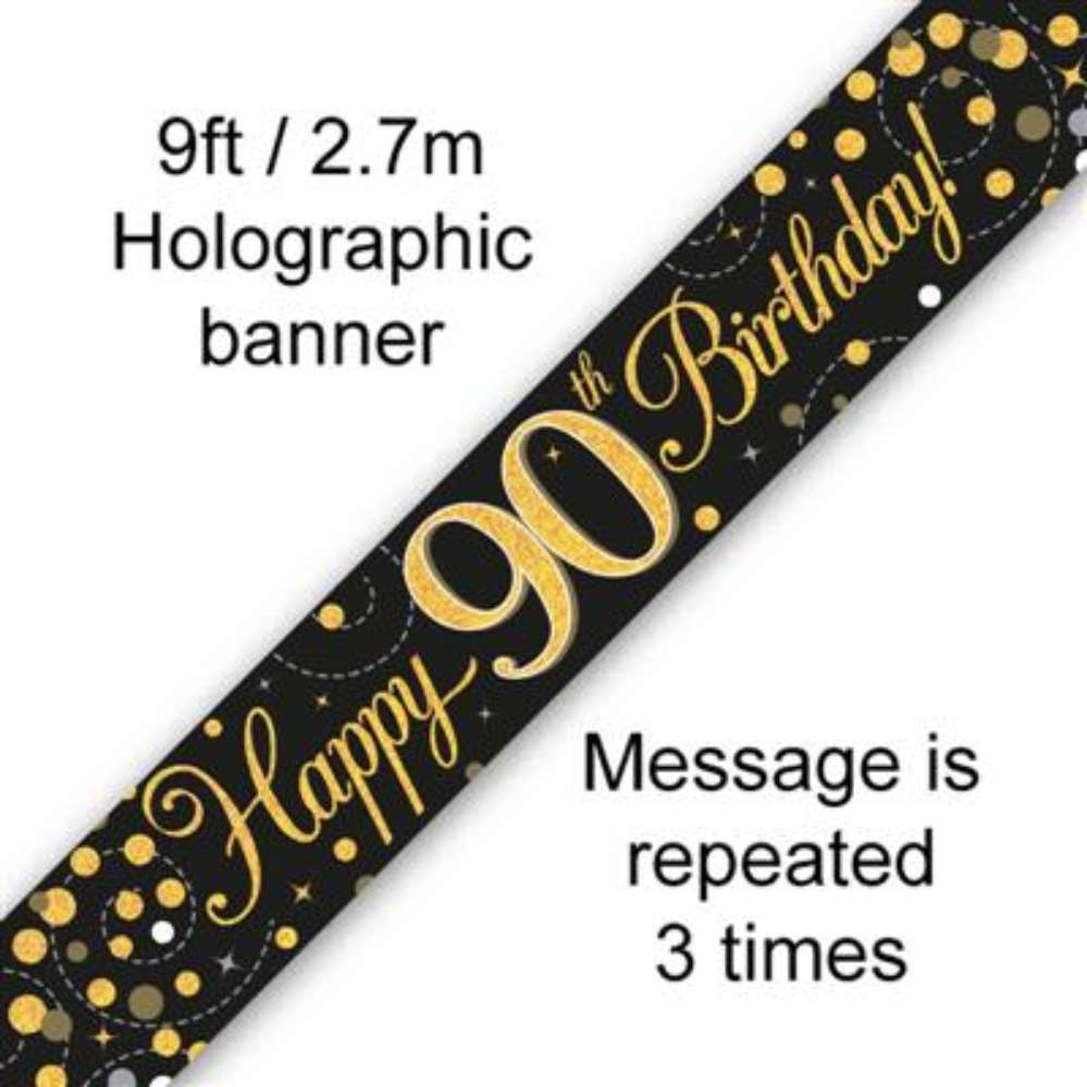 Oaktree Banner Age 90 Fizz Black & Gold 9ft