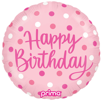 Foil Balloon 18" Round Birthday Pink Dots