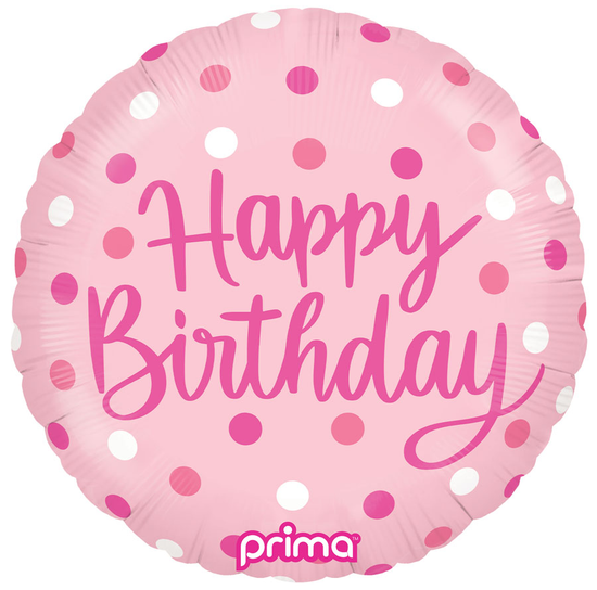 Foil Balloon 18" Round Birthday Pink Dots