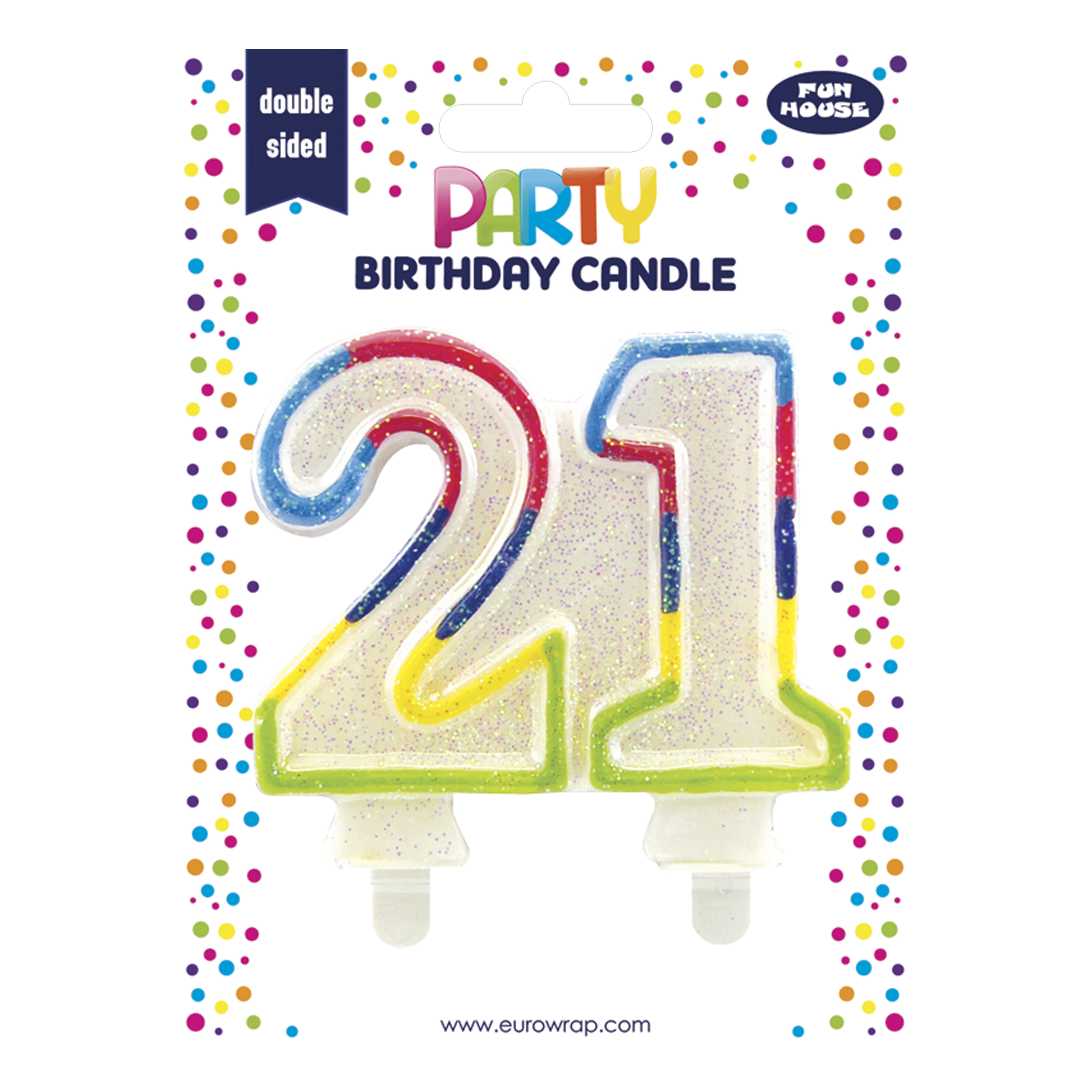 Eurowrap Party Candle Age 21 Rainbow Glitter