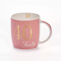 Pink Tiger Feet Mug for age 40 featuring playful tiger foot print design, made by Tiger Feet brand.