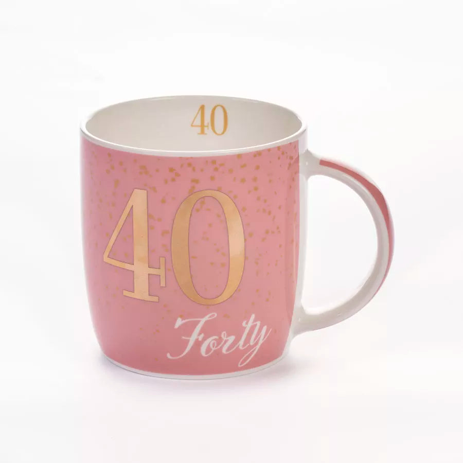 Pink Tiger Feet Mug for age 40 featuring playful tiger foot print design, made by Tiger Feet brand.