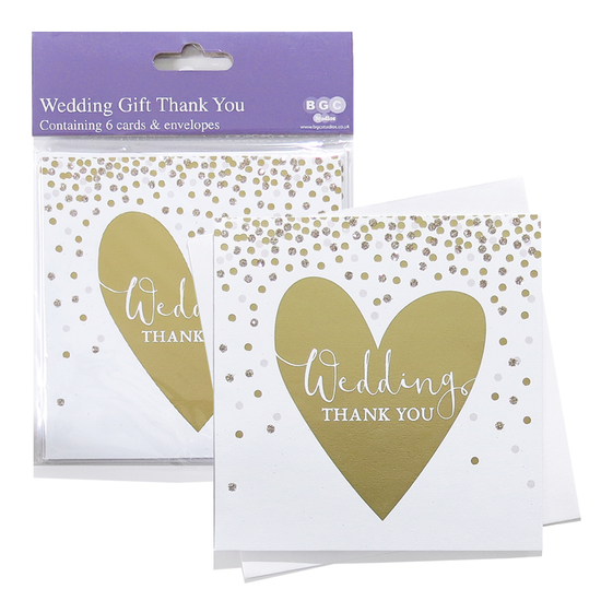Gold Heart Wedding Thank You Cards 6pk