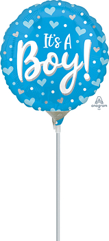 Anagram It's A Boy Hearts & Dots 9" Foil Balloon