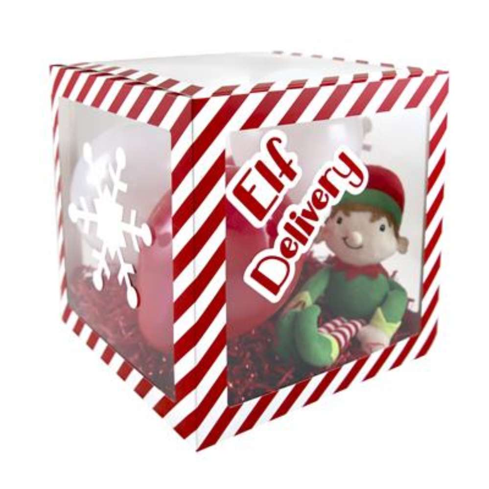 Balloon Box Elf Delivery 30x30cm (Inc 3 Stickers)