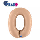 Satin nude 40-inch Grabo foil balloon shaped as the number zero, featuring a shiny metallic finish for celebrations and decorations.