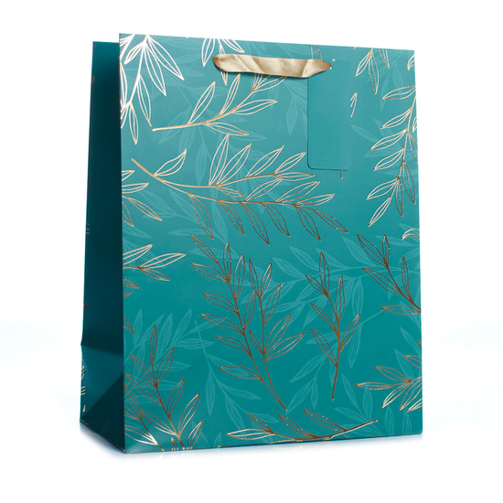 Tiger Feet Gift Bag Green & Gold Fern Medium 6pk