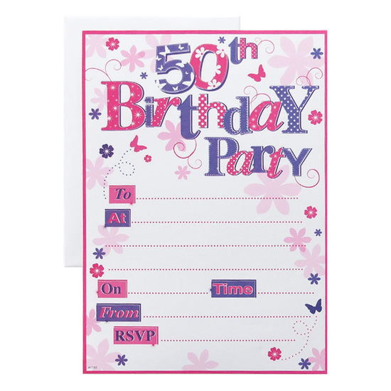 Age 50 Female Birthday Invitations 10x20pk