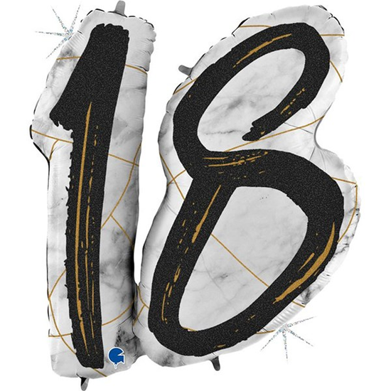 Grabo Foil Balloon Black & Gold Marble Age 18 36"