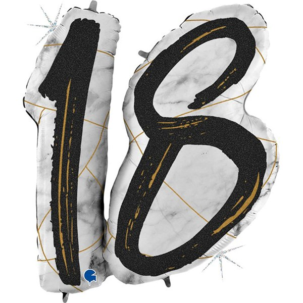 Grabo Foil Balloon Black & Gold Marble Age 18 36"