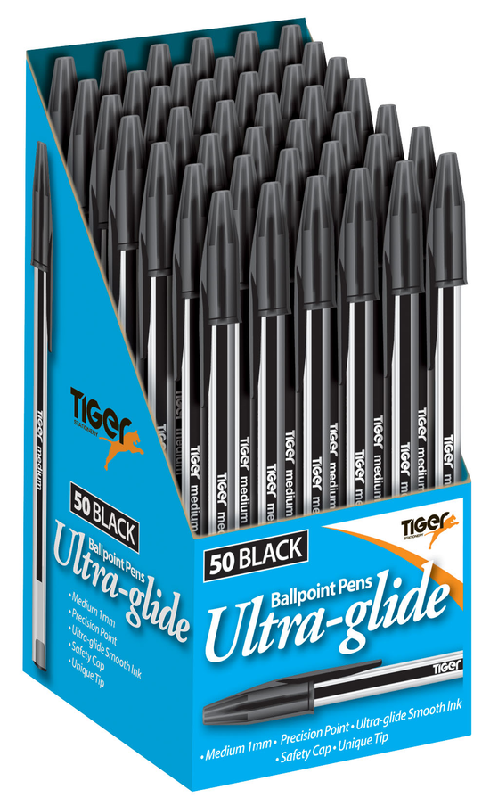 Tiger Stationery 50 Pack Ballpoint Pen Black