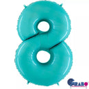 Pastel blue Grabo foil balloon shaped as number 8, measuring 40 inches, suitable for celebrations and decorative events.