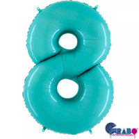 Pastel blue Grabo foil balloon shaped as number 8, measuring 40 inches, suitable for celebrations and decorative events.