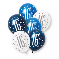 Unique Glitz Age 16 Blue 12" Latex 6pk