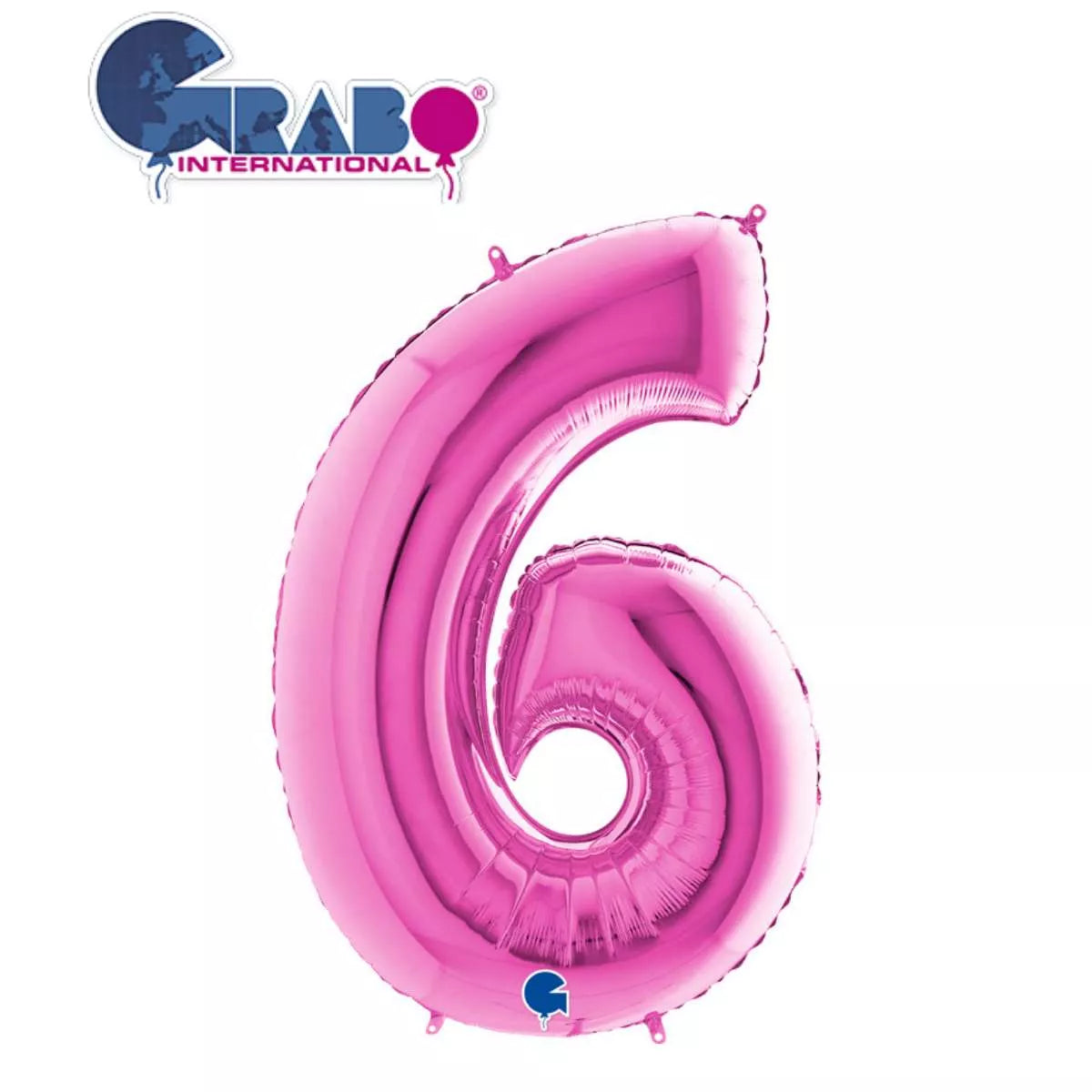 Fuchsia 40-inch Grabo foil balloon shaped as the number 6, shiny metallic finish, ready for celebration decoration.