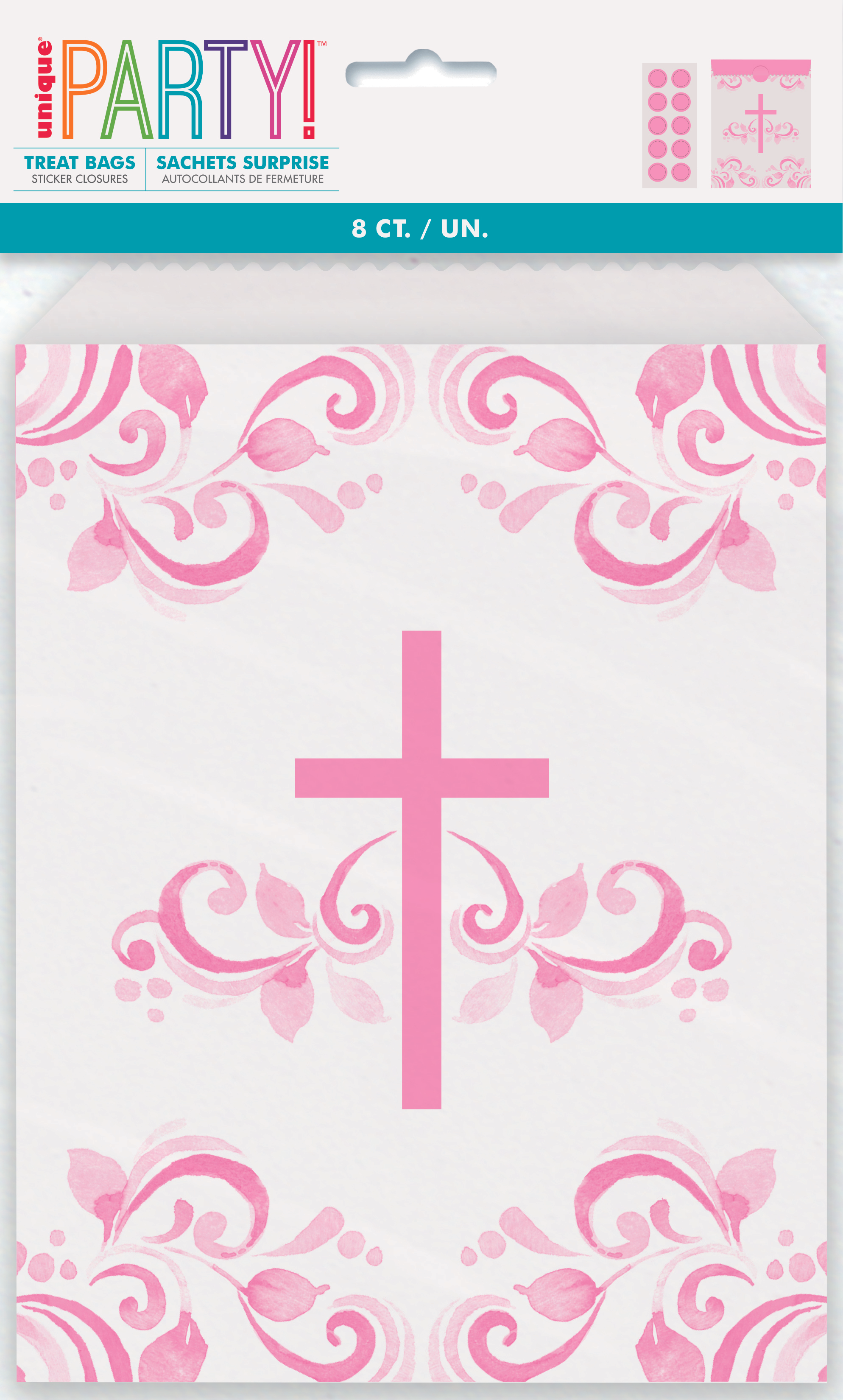 Unique 8 Pack Treat Bags Holy Cross Pink