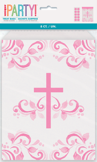 Unique 8 Pack Treat Bags Holy Cross Pink