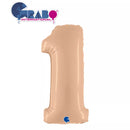 Satin nude 40-inch Grabo foil number 1 balloon, shiny metallic finish, inflated and floating against a plain background