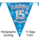 Bunting 11 Flags Blue Holographic Birthday Age 15