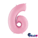 Pastel pink Grabo foil balloon shaped as the number 6, measuring 26 inches, with shiny metallic surface and festive appearance.