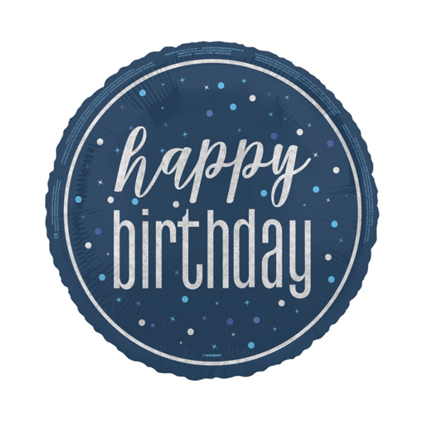 Unique Foil Balloon Blue Glitz Birthday 18"