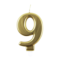 Party Candle Number 9 Metallic Gold 9cm 6pk
