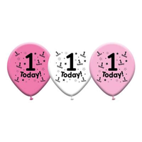 Eight latex printed balloons with age 1 design for birthday celebrations, by Giftzone.
