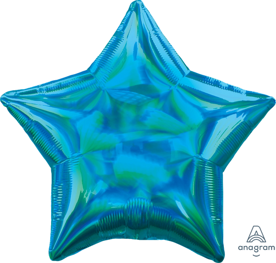 Anagram Foil Balloon Iridescent Cyan Star 18
