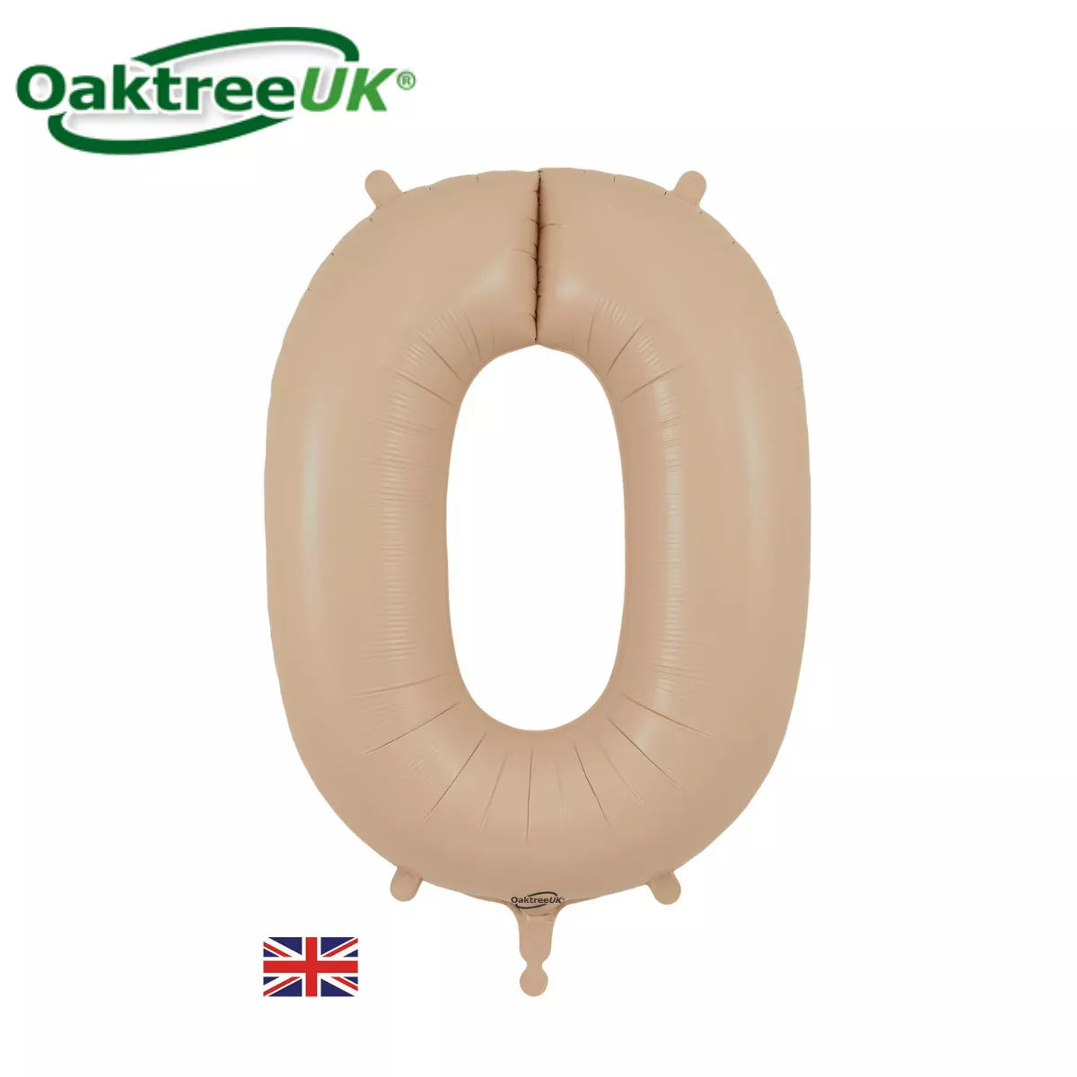 Oaktree 34-inch matte nude foil number 0 balloon, shiny metallic finish, designed for celebrations and decorations