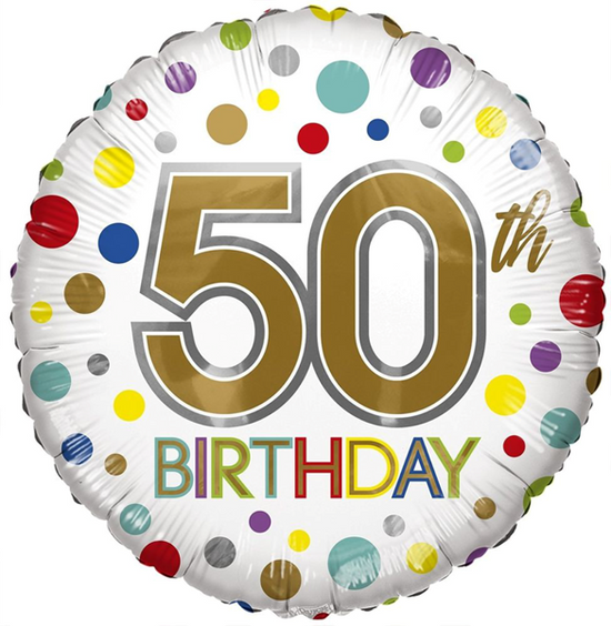 APAC Foil Balloon Eco Rainbow Dots Age 50 18"