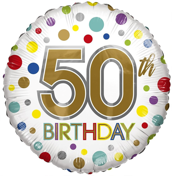 APAC Foil Balloon Eco Rainbow Dots Age 50 18"