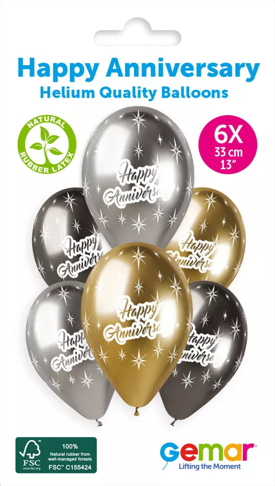 Gemar Shiny Anniversary 13" Latex Balloons 6pk