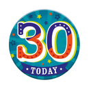 Six small Tiger Feet birthday badges featuring the age 30, with colorful designs on a white background.