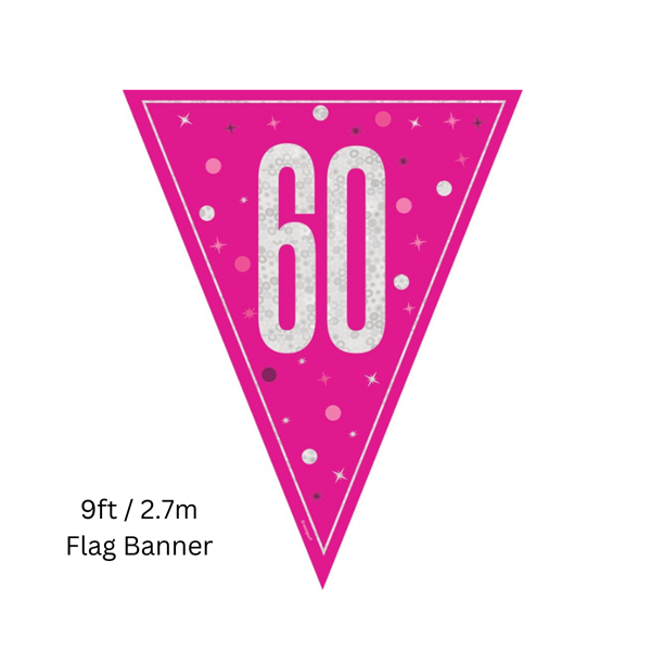 Unique Flag Banner Pink Glitz Age 60 9ft