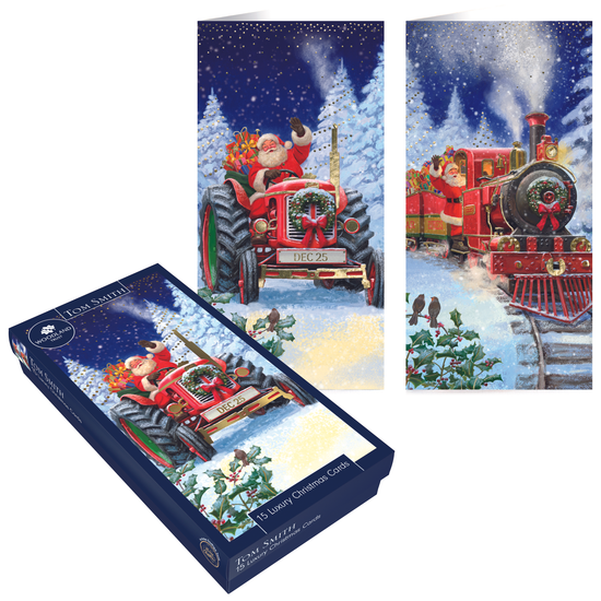Luxury Slim Christmas Cards Santa Train 15pk