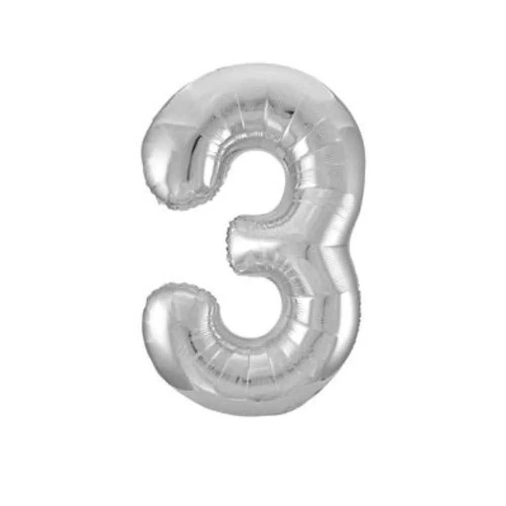 Unique Foil Balloon Silver 34" Number 3