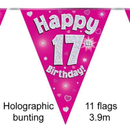 Bunting 11 Flags Pink Holographic Birthday Age 17