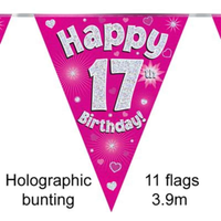 Bunting 11 Flags Pink Holographic Birthday Age 17
