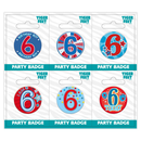 Set of six small Tiger Feet birthday badges featuring the number 6 for birthday celebrations.