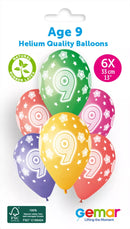 Set of six Gemar Cosmic Stars 13-inch latex printed balloons featuring colorful star designs, perfect for celebrations.