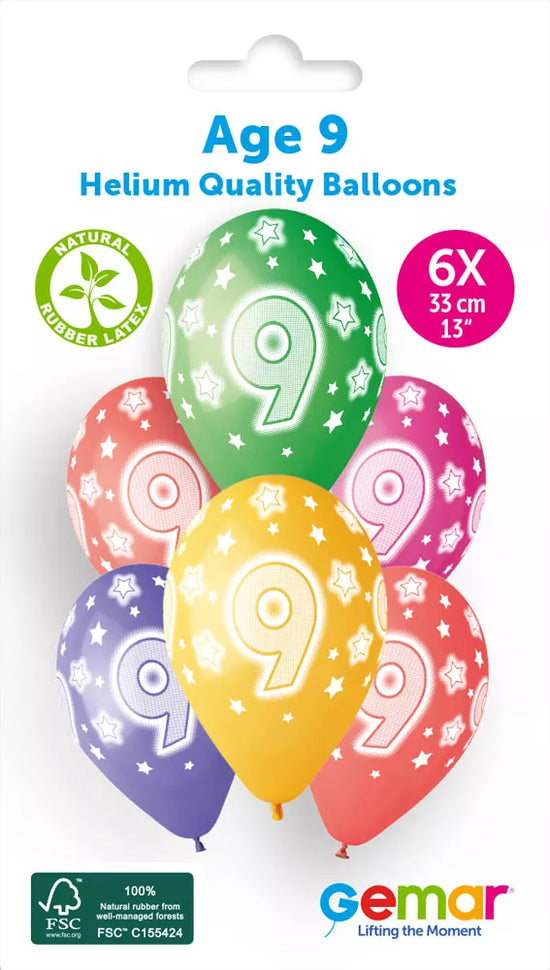 Gemar Cosmic Stars Age 9 13" Latex Balloons 6pk