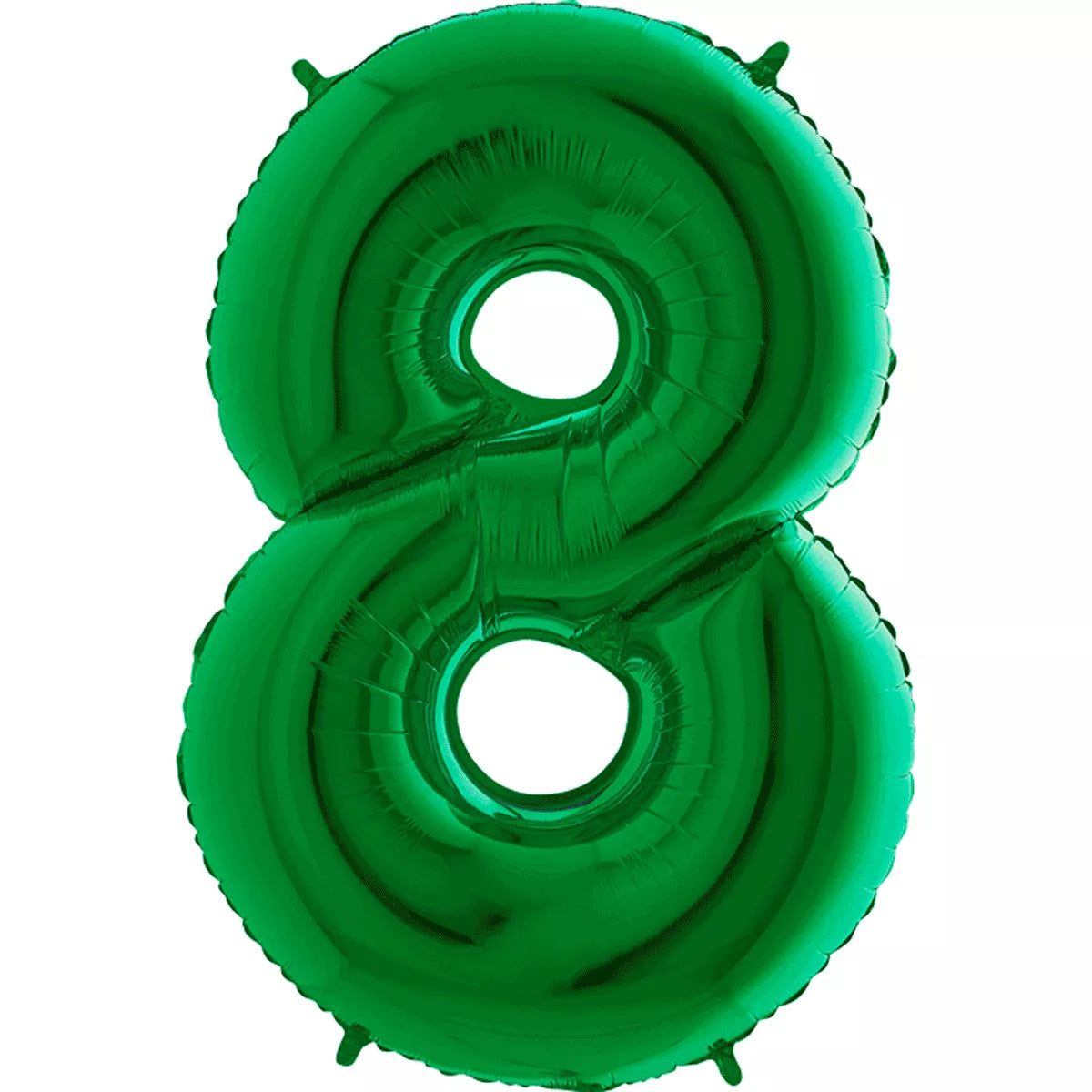 Green Grabo foil balloon shaped as the number 8, measuring 40 inches, with shiny metallic surface and bright green color.