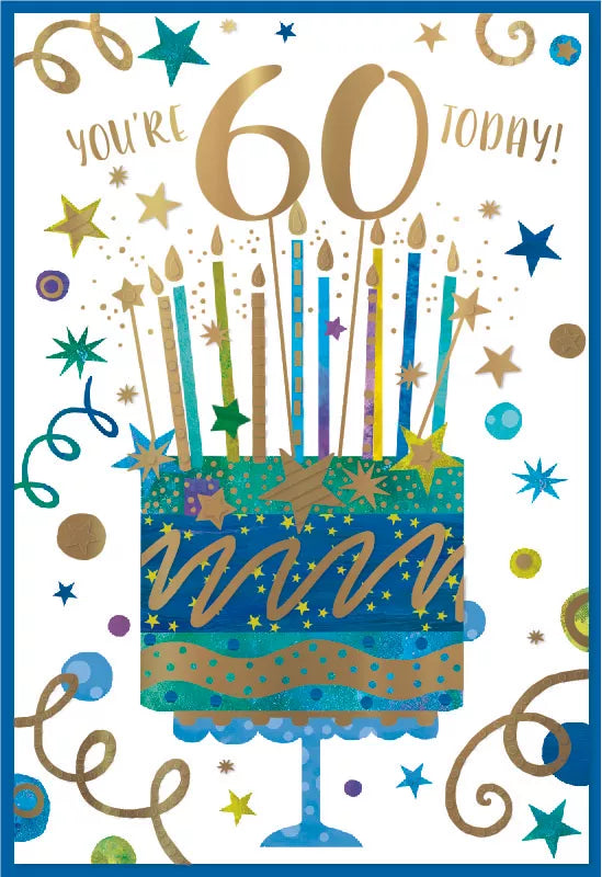 Simon Elvin C50 birthday cards featuring the number 60, a set of six colorful greeting cards for milestone celebrations.