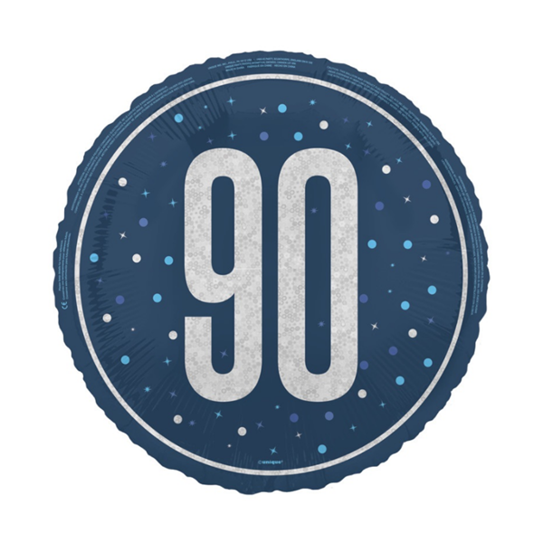 Unique Foil Balloon Blue Glitz Age 90 18"