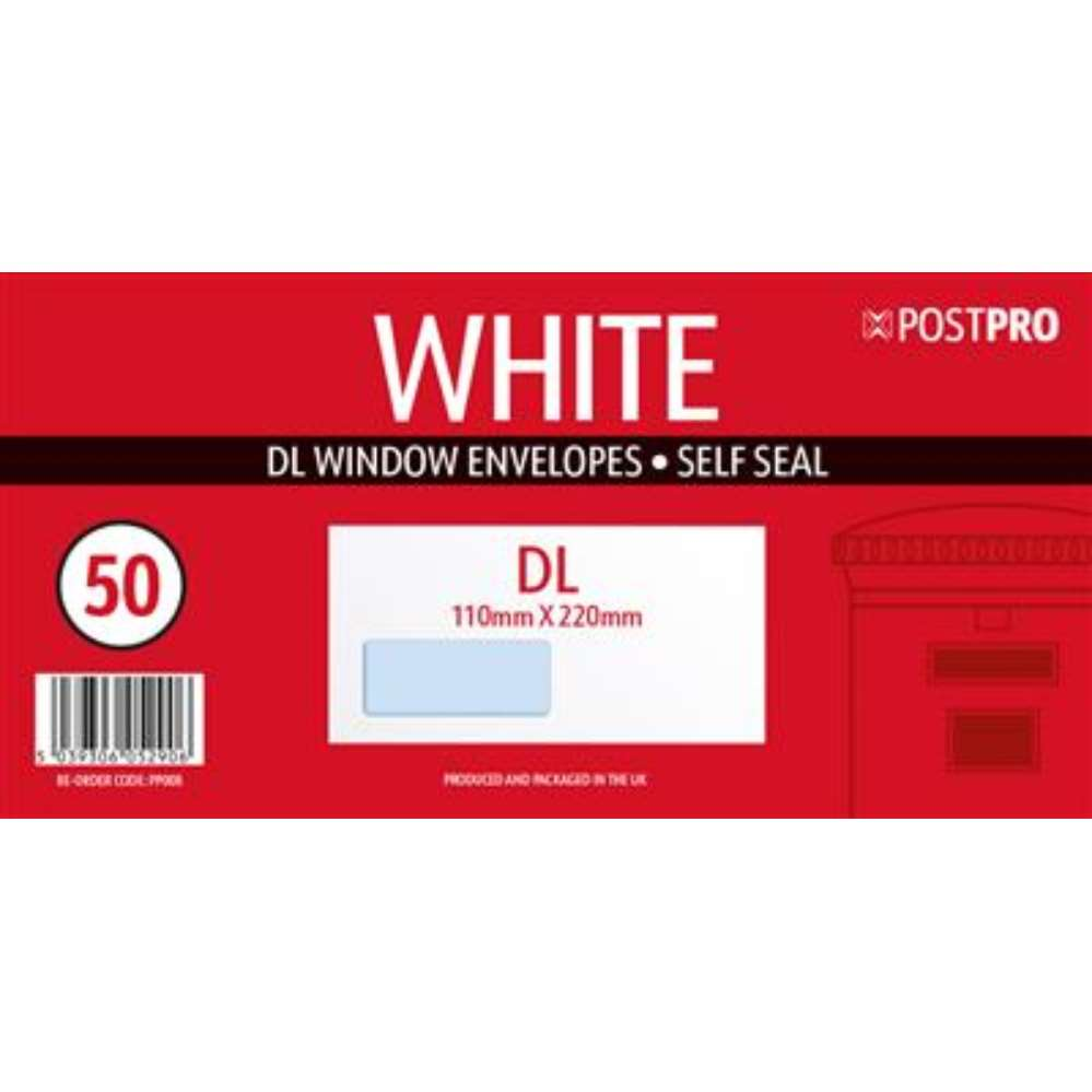Post Pro Window Self Seal Envelopes 110x220mm 50pk