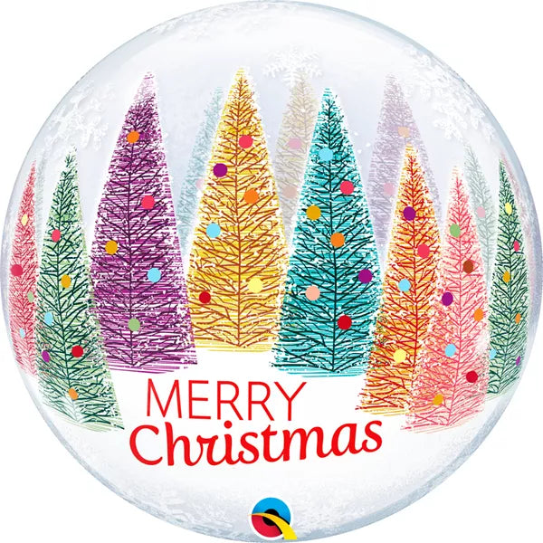 Qualatex Christmas Trees 22-inch bubble balloon with festive green tree design, perfect for holiday decorations.