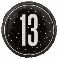 Unique Foil Balloon Black Glitz Age 13 18"