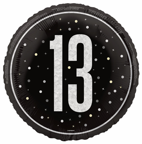 Unique Foil Balloon Black Glitz Age 13 18"