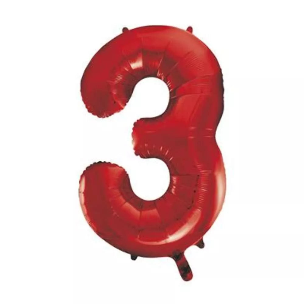Unique Foil Balloon Red 34" Number 3